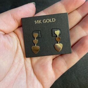 14K Gold Heart Drop Earrings